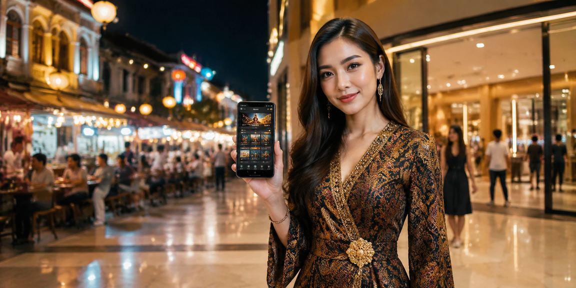 Paparan aplikasi kasino mudah alih syabas88 pada telefon pintar dengan motif batik
